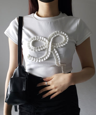 【 ３color 】フリルリボンモチーフスリムＴシャツ ／ frill ribbon motif slimT-shirt