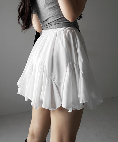 【 ２color ／インパン裏地付き 】ハイウエストドレープフレアミニスカート ／ high waist draped flare mini skirt