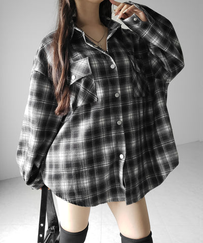 ブラックチェックオーバーフランネルシャツ ／ black check over flannel shirts