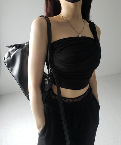 【 カップ付き 】ワンショルアシンメトリーショートキャミソール ／ one shoulder asymmetry short camisole