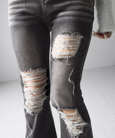 クラッシュダメージヴィンテージフレアデニム ／ crush damage vintage flare denim