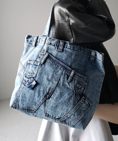 【 ２color 】ヴィンテージドッキングウォッシュデニムバッグ ／ vintage docking washed denim bag