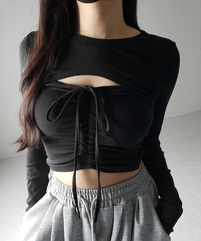 【 ２点セット 】フロントリボンベアトップス ＆ ショートレイヤードトップス SET ／ front ribbon bare tops & short layered tops SET
