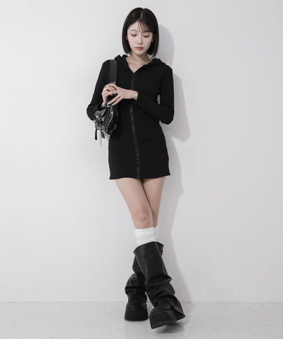 フーディジップアップスリムラインミニワンピース ／ Hoodie zip up slimline mini onepiece