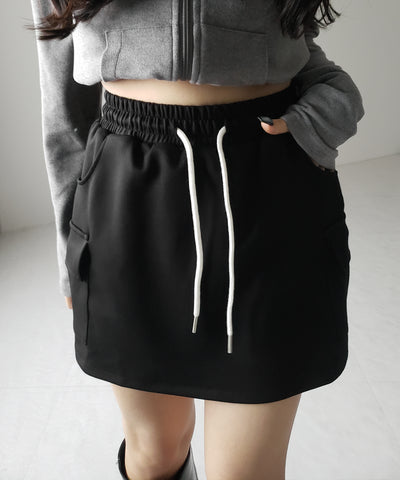 【 インナーパンツ裏地付 】ハイウエストスウェットミニスカート ／ high waist sweat mini skirt
