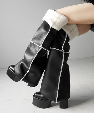 【 ニーハイにもなる２WAY 】ムートンフェイクレザールーズレッグカバー ／ mouton fake leather loose leg cover