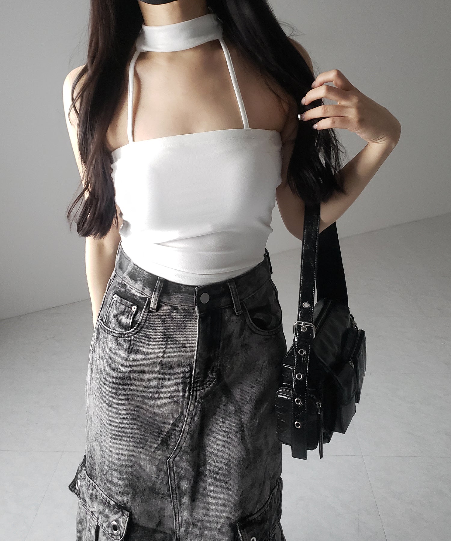【 ３color ／ カップ付 】ダブルラインストラップチョーカーキャミソール ／ double line strap choker camisole
