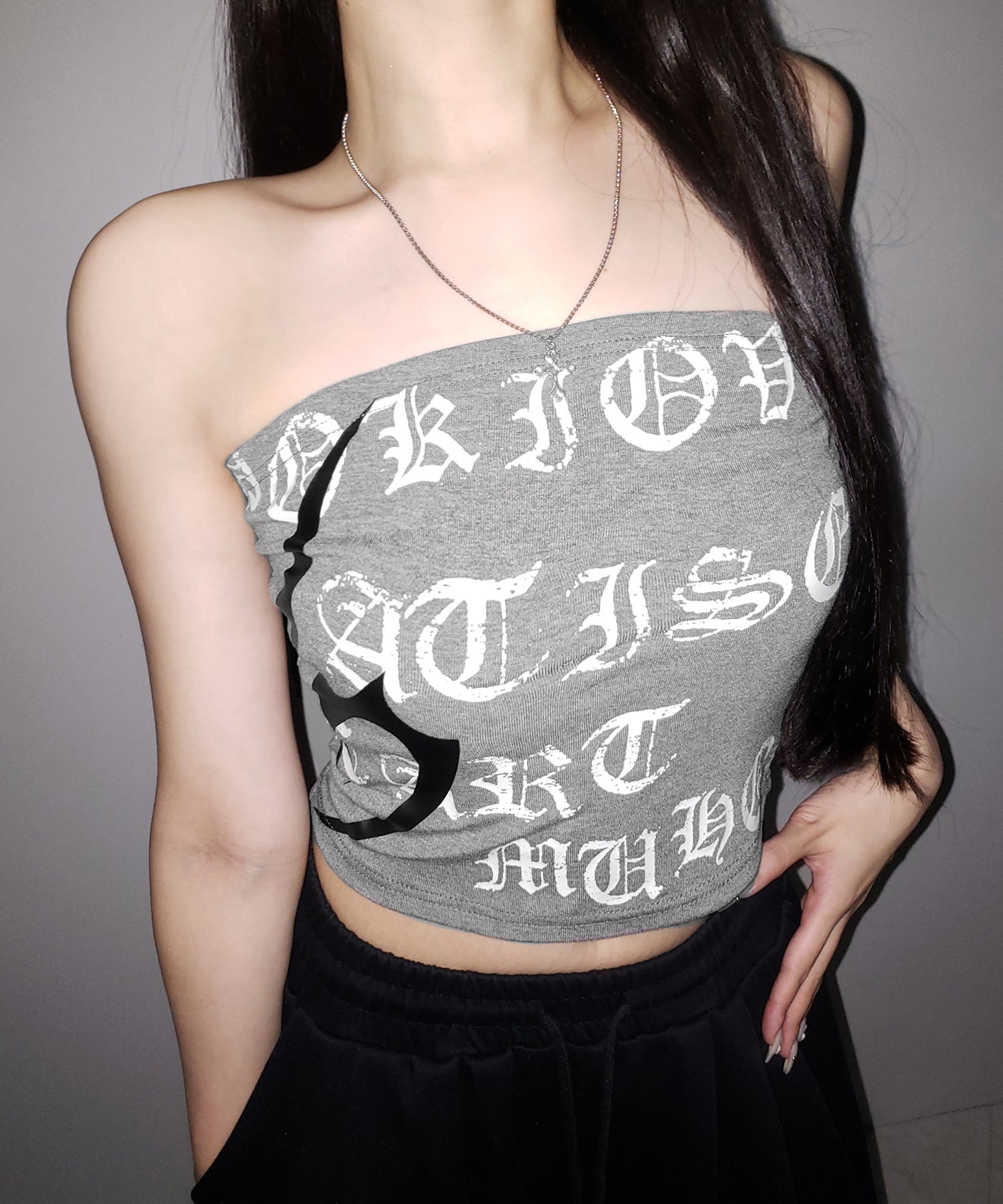 グランジロゴチューブベアトップ ／ grunge logo tube bare top