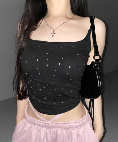 ラインストーンスクエアネックスリムキャミソール ／ Rhinestone square neck slim camisole