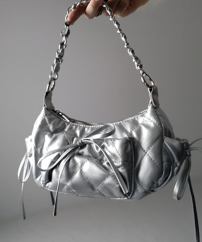 【 ３color ／２WAY 】ストラップリボンキルティングチェーンショルダーバッグ ／ strap ribbon quilted chain shoulder bag