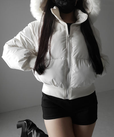 【 フード取り外し可能２ＷＡＹ 】フェイクファーフードショートダウンジャケット ／ 2WAY fake fur hoodie short down jacket