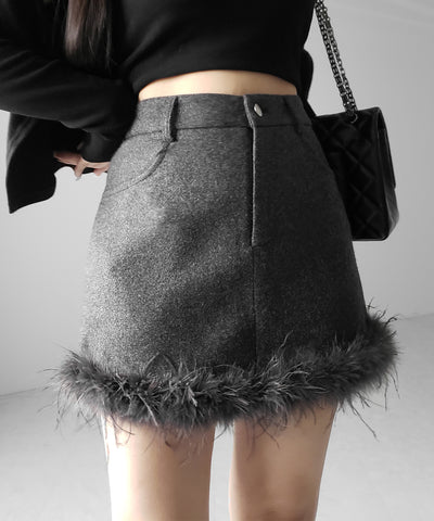 【 インナーパンツ裏地付 】ファードッキングウールライクレディミニスカート ／ fur docking woollike lady mini skirt