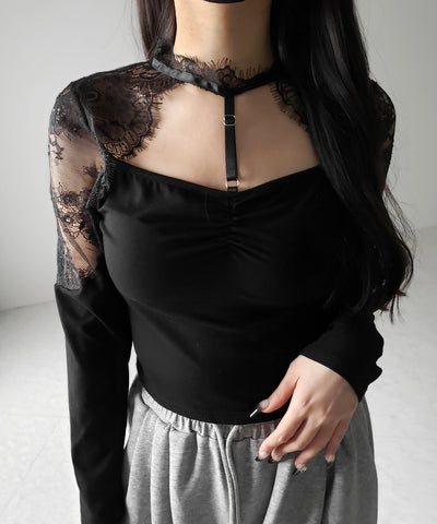 【 １color 】Y‐ストラップチョーカーレースドッキングトップス ／ Y-strap choker lace docking tops