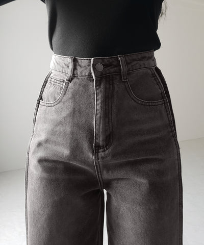 【 ３color ／ ４size 】サイドタック切替ハイウエストストレートデニム ／side tack kirikae highwaist straight denim