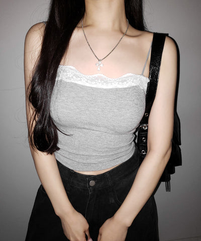 【 ３color 】レース切替スクエアクロップドキャミソール ／ Lace switched square cropped camisole