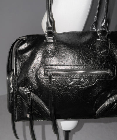 【 ショルダーストラップ付き２WAY 】アウトポケットヴィンテージダブルジップボストンショルダーバッグ ／out pocket vintage double zip boston shoulder bag