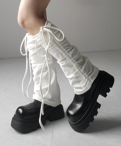 【 ２color 】ストラップリボンサイドシャーリングレッグカバー ／ strap ribbon side shirring leg cover