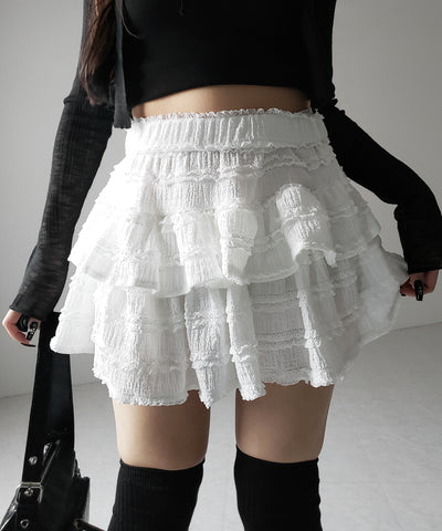 【 ２color ／インパン裏地付 】ティアードフリルミニスカート ／ tiered frill mini skirt
