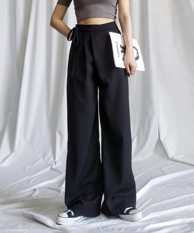 【 ３color ／ ３size 】華奢サイドリボンツータックスラックス