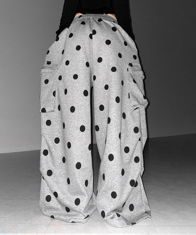 【 裾絞り可能２WAY 】ドットドローコードタックワイドカーゴスウェットパンツ ／ Dot drawcord tuck wide cargo sweatpants