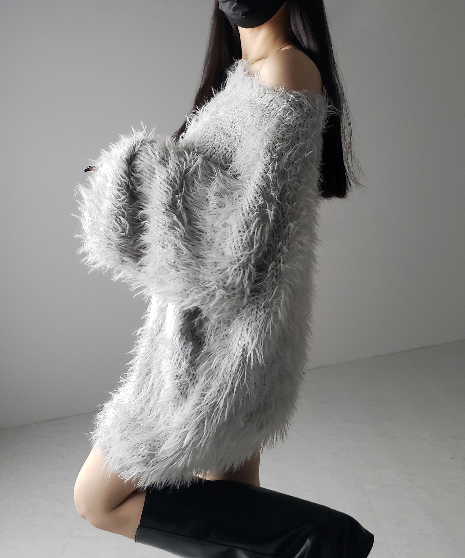 【 ３color 】フラッフィーシャギーボリュームニットミニワンピース ／ fluffy shaggy volume knit mini onepiece