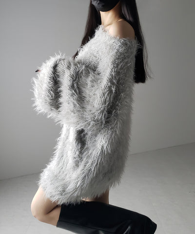 【 ３color 】フラッフィーシャギーボリュームニットミニワンピース ／ fluffy shaggy volume knit mini onepiece