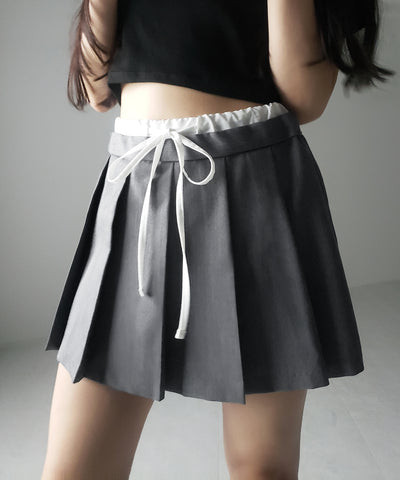 【 ２color 】レイヤードプリーツミニスカパン ／ layered pleated mini skirt pants