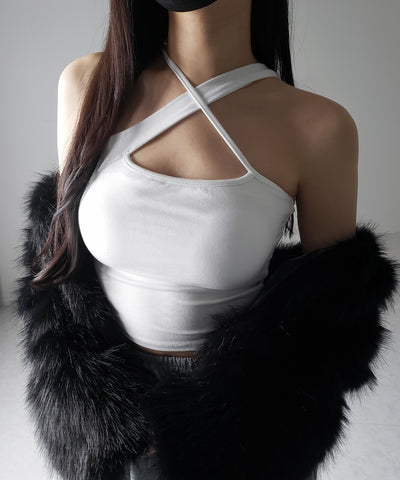 【 ３color ／ カップ付 】クロスネックカットアウトキャミソール ／ cross neck cutout camisole