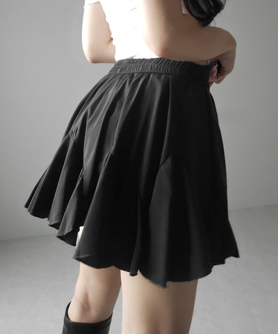 【 ２color ／インパン裏地付き 】ハイウエストドレープフレアミニスカート ／ high waist draped flare mini skirt