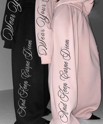 レタリングロゴ刺繍ワイドスウェットパンツ ／ lettering logo embroidery wide sweatpants