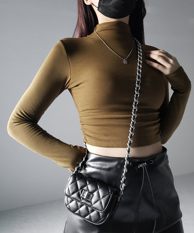 【 カップ付き ／ 裏起毛 】プチハイネックシャーリングショートカットソートップス
