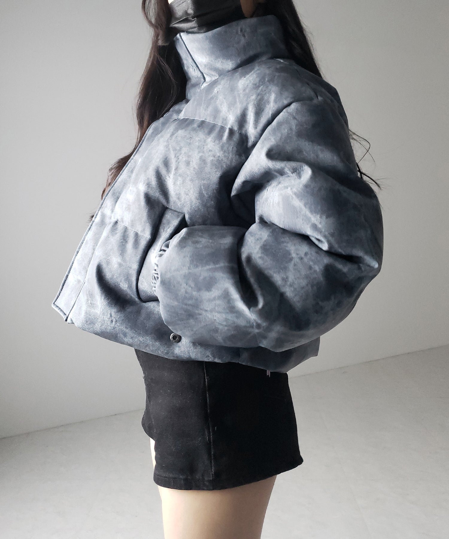 【 セットアップ着用可能 】ヴィンテージライクフェイクレザーショートダウンジャケット ／ vintage like fake leather short down jacket