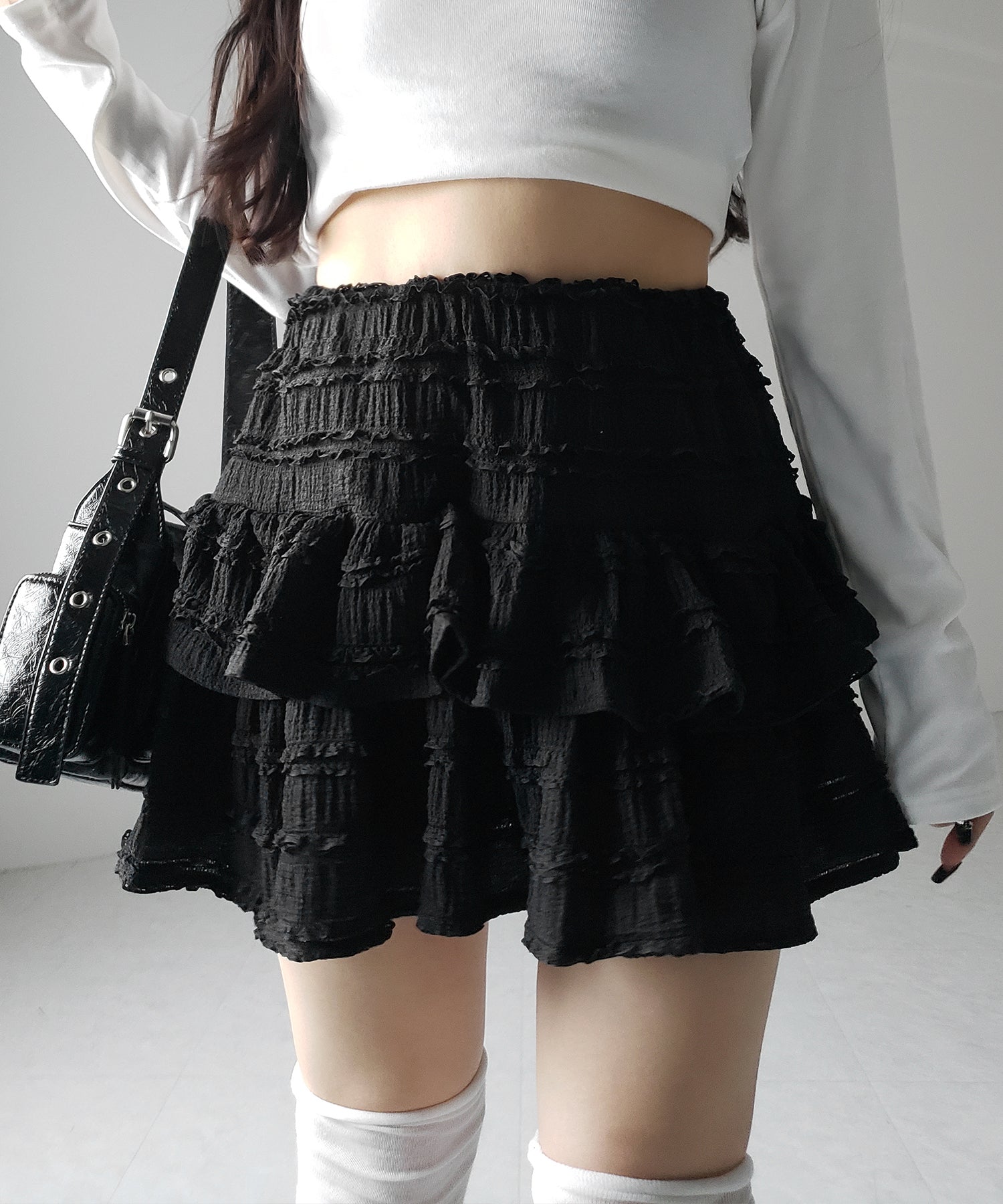【 ２color ／インパン裏地付 】ティアードフリルミニスカート ／ tiered frill mini skirt
