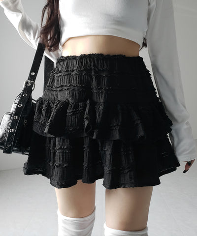 【 ２color ／インパン裏地付 】ティアードフリルミニスカート ／ tiered frill mini skirt