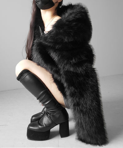 フェイクファーフーディミドルコート ／ fake fur hoodie middle coat