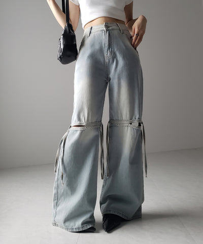 【 ４size ／ ２color 】カットアウトストラップヴィンテージルーズデニム ／ cutout strap vintage loose denim