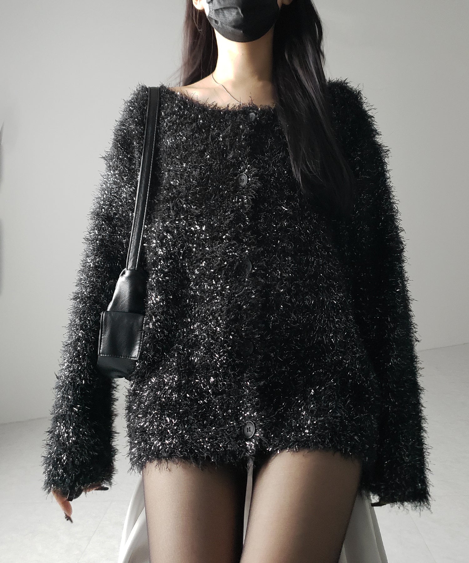 【 ２color 】ラメシャギーオーバーニットカーディガン ／ rame shaggy over knit cardigan