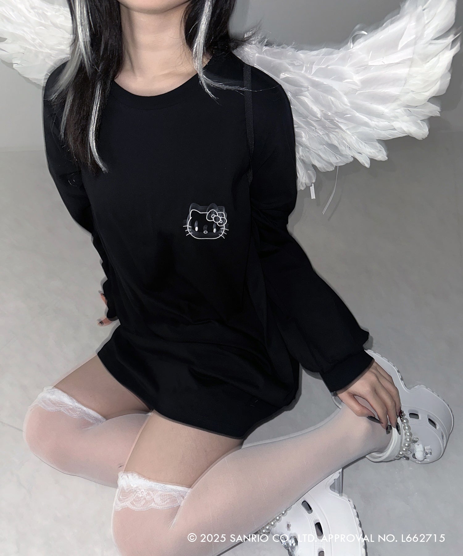 【 HELLO KITTY × me+em select 】ハローキティ刺繍長袖ビッグロンT ／ Hello Kitty embroidery big long sleeve T-Shirts【 セットアップ着用可能 】