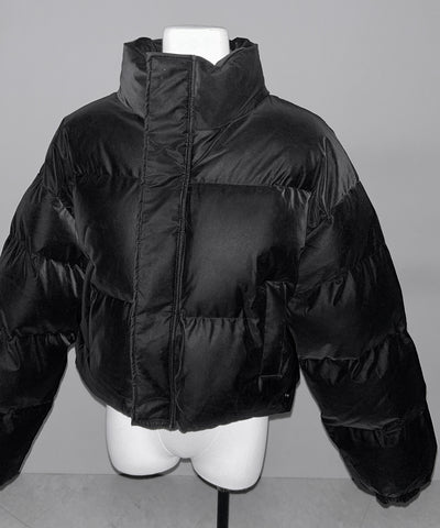 【 大好評につきロゴ無しバージョン追加！ 】グランジロゴ刺繍ショートパフダウンジャケット ／ grunge logo embroidery short puff down jacket