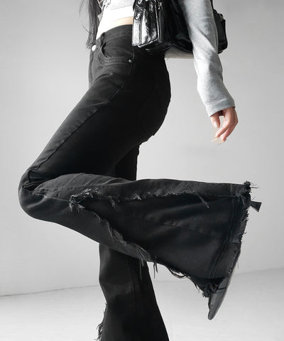 ヴィンテージライクフリンジストレッチフレアデニム ／ Vintage-like fringe stretch flare denim