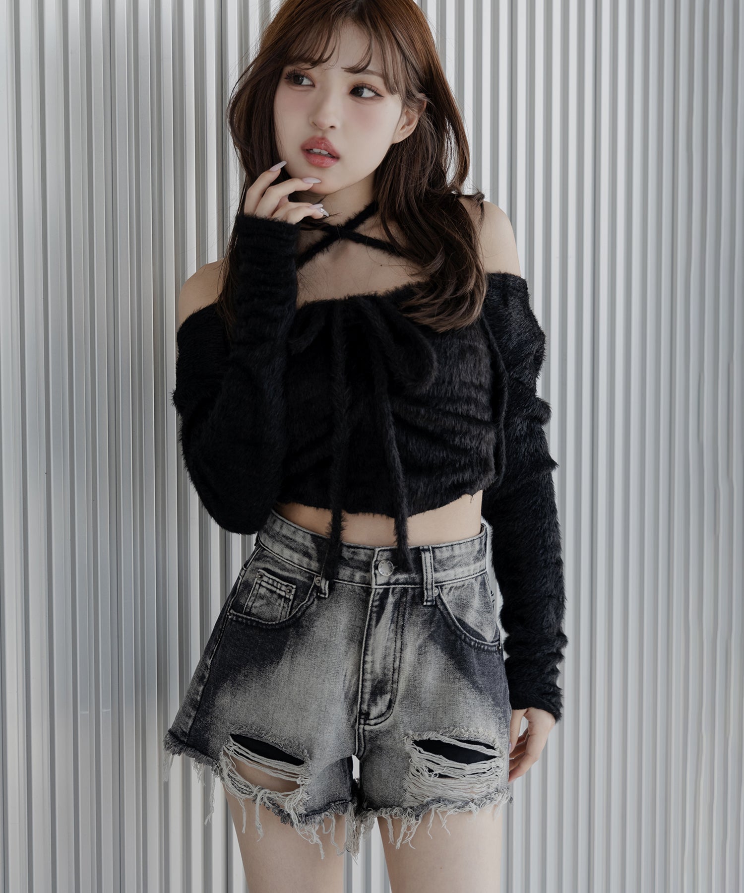 【 ２color 】クラッシュダメージブリーチデニムショートパンツ ／ crush damaged bleach denim short pants