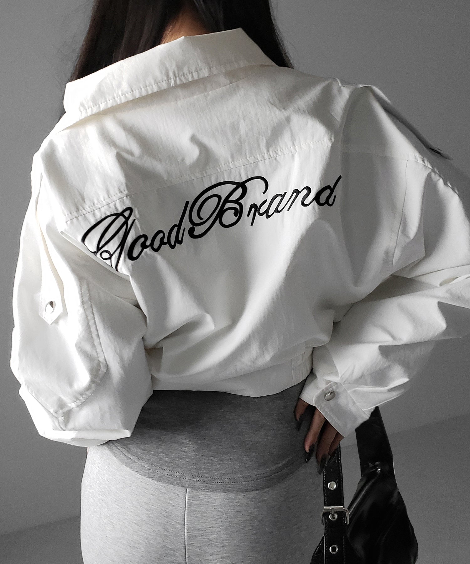 レタリングバックロゴスタンドカラーショートブルゾン ／ lettering back logo stand collar short blouson