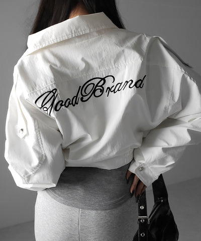 レタリングバックロゴスタンドカラーショートブルゾン ／ lettering back logo stand collar short blouson