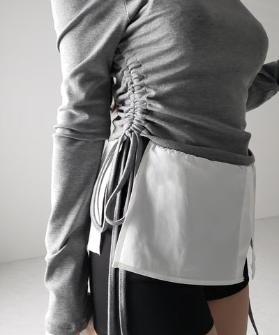 【 ２color ／ ２WAY 】シャツドッキングサイドリボンワンショルトップス ／shirt docking side ribbon oneshoulder tops
