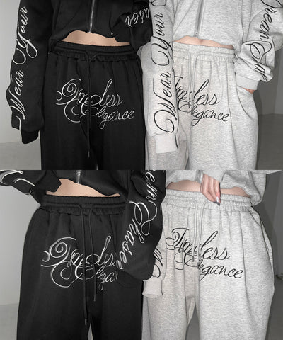フロントレタリングロゴ刺繍ワイドスウェットパンツ ／ front lettering logo embroidery wide sweatpants