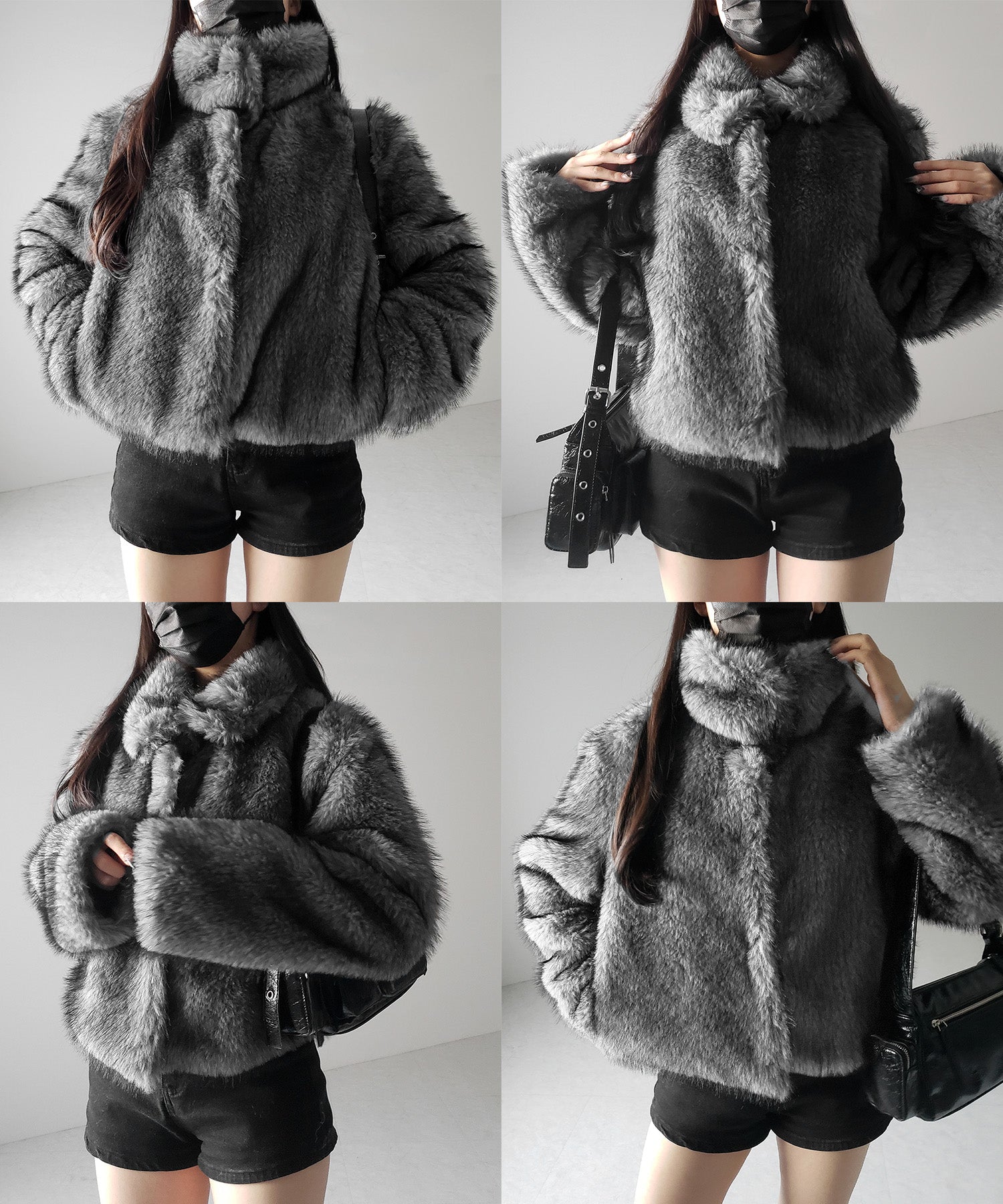 スタンドカラーミックスファーショートコート ／ stand-collar mix fur short coat