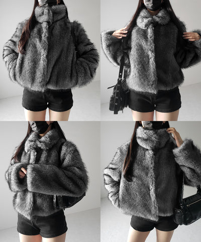 スタンドカラーミックスファーショートコート ／ stand-collar mix fur short coat