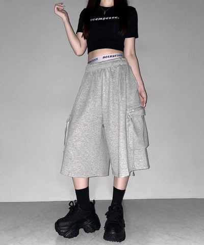 タックワイドカーゴスウェットハーフパンツ / tuck wide cargo sweat half pants