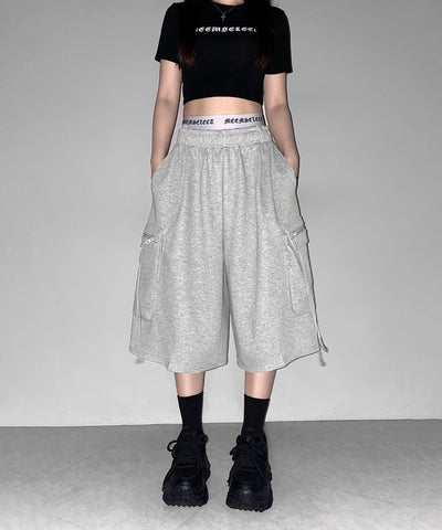 タックワイドカーゴスウェットハーフパンツ / tuck wide cargo sweat half pants