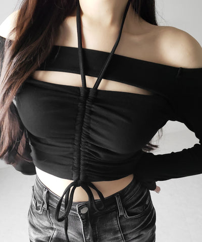 裏起毛カットアウトシャーリングぴちカットソートップス ／ urakimo cutout shirring pichi cutsew tops